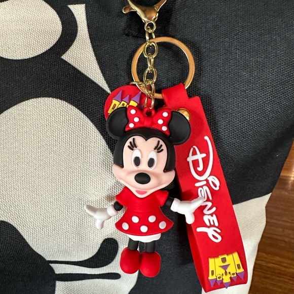 Disney character Minnie Mouse Black and Red Graphic Tote with bag charm - Picture 5 of 5